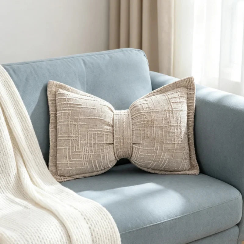 Bow Throw Pillow Shaped Chenille Plush Decorative with Fitted Insert 13