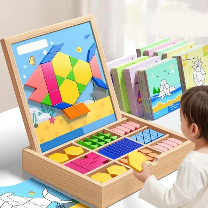Magnetic Building Blocks Set Wooden Tiles Storage Case 6