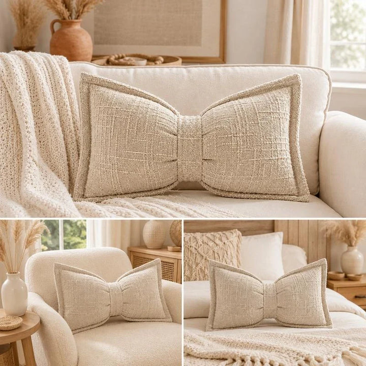 Bow Throw Pillow Shaped Chenille Plush Decorative with Fitted Insert 5