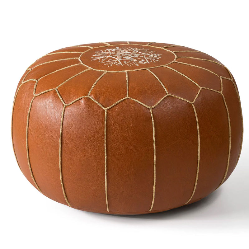 Storage Ottoman Waterproof Embroidered Round Pouf with Side Handle 9