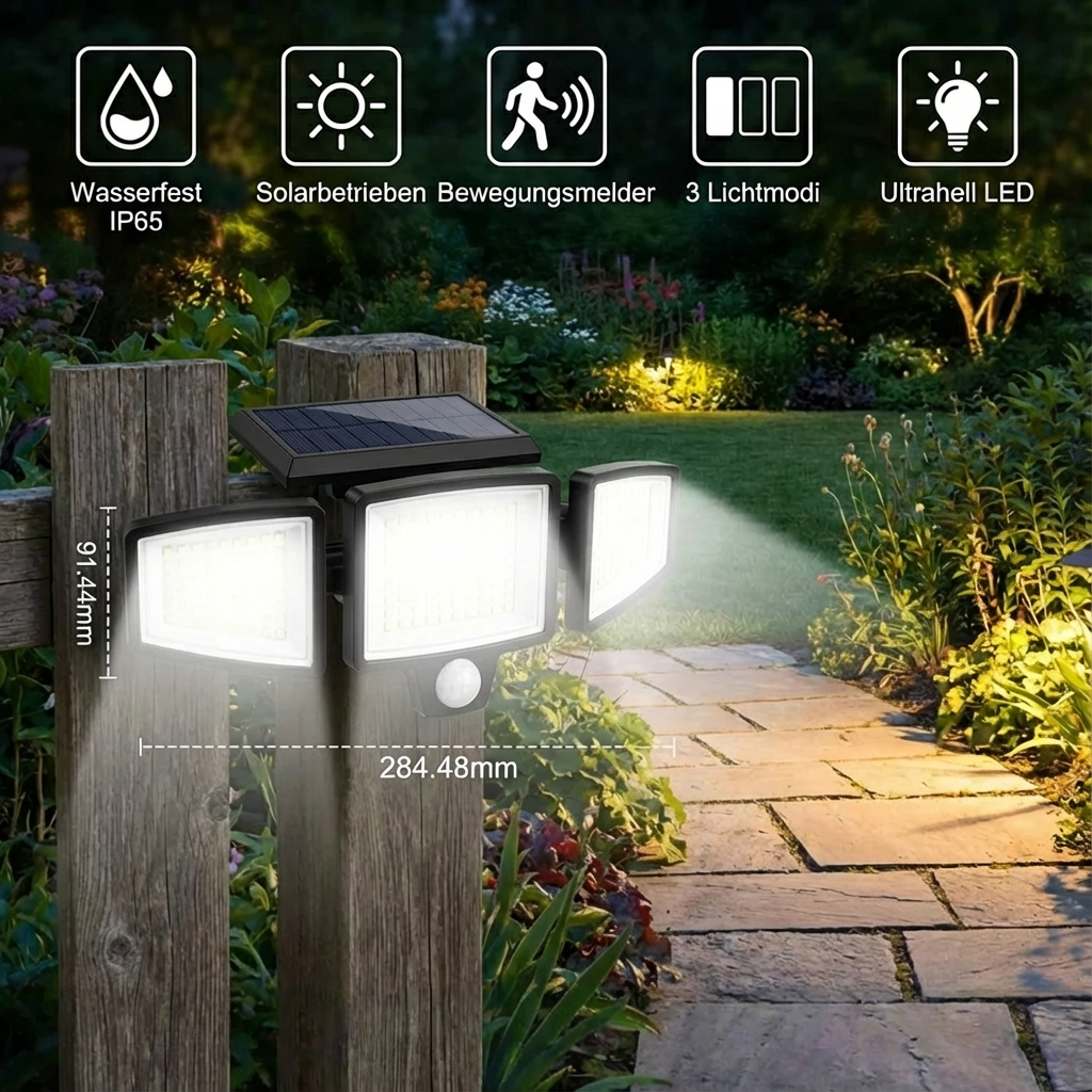 Solar Security Light with Motion Sensor | 3 Adjustable LED Panels, Waterproof | Wire-Free Outdoor Security Lighting 5