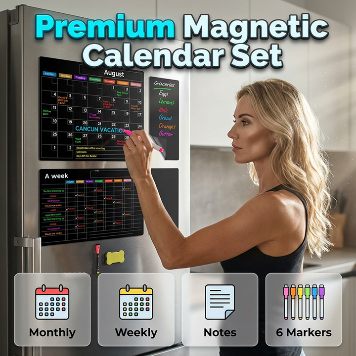 Magnetic Fridge Planner Set Monthly Weekly Boards 6 Neon Markers 1