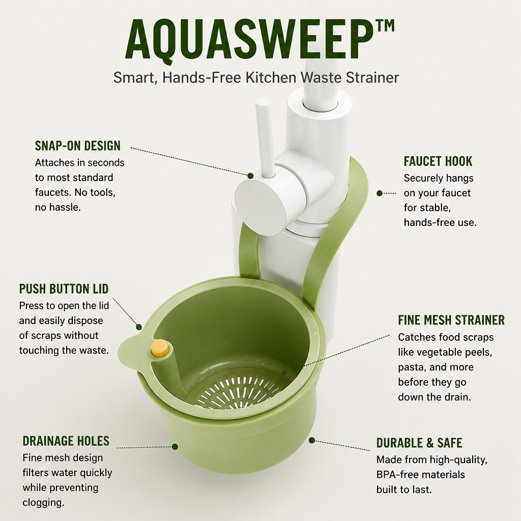 Tap-Mount Sink Strainer, ABS/Stainless Mesh, 3.27 x 5.59 x 7.95 in | White, Yellow, Green | Hands-Free Lid Stops Clogs 8