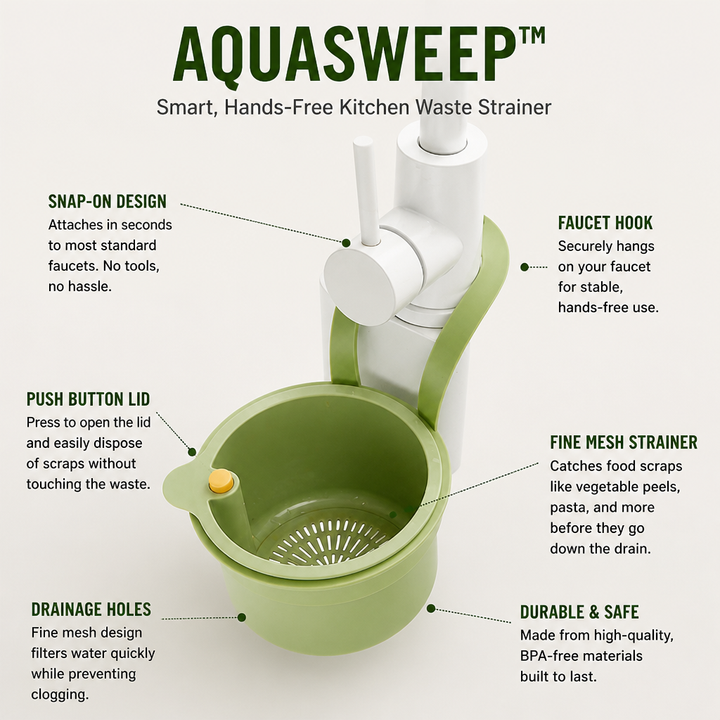 Tap-Mount Sink Strainer, ABS/Stainless Mesh, 3.27 x 5.59 x 7.95 in | White, Yellow, Green | Hands-Free Lid Stops Clogs 8