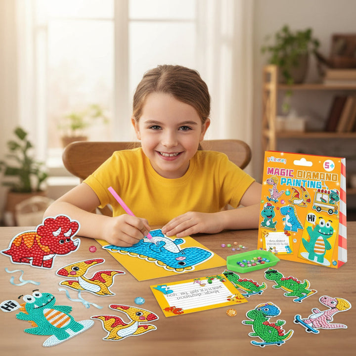 Diamond Painting Kit for Kids | Unicorn and Dino Designs | Complete Craft Set with Canvas, Applicator Tool and Tray 2