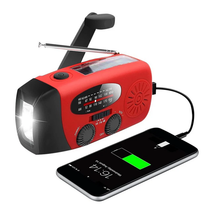 Emergency Hand Crank Radio with Solar Charging | AM/FM Bands, Flashlight &amp; SOS Alarm | 1200mAh USB Power Bank Pack 1