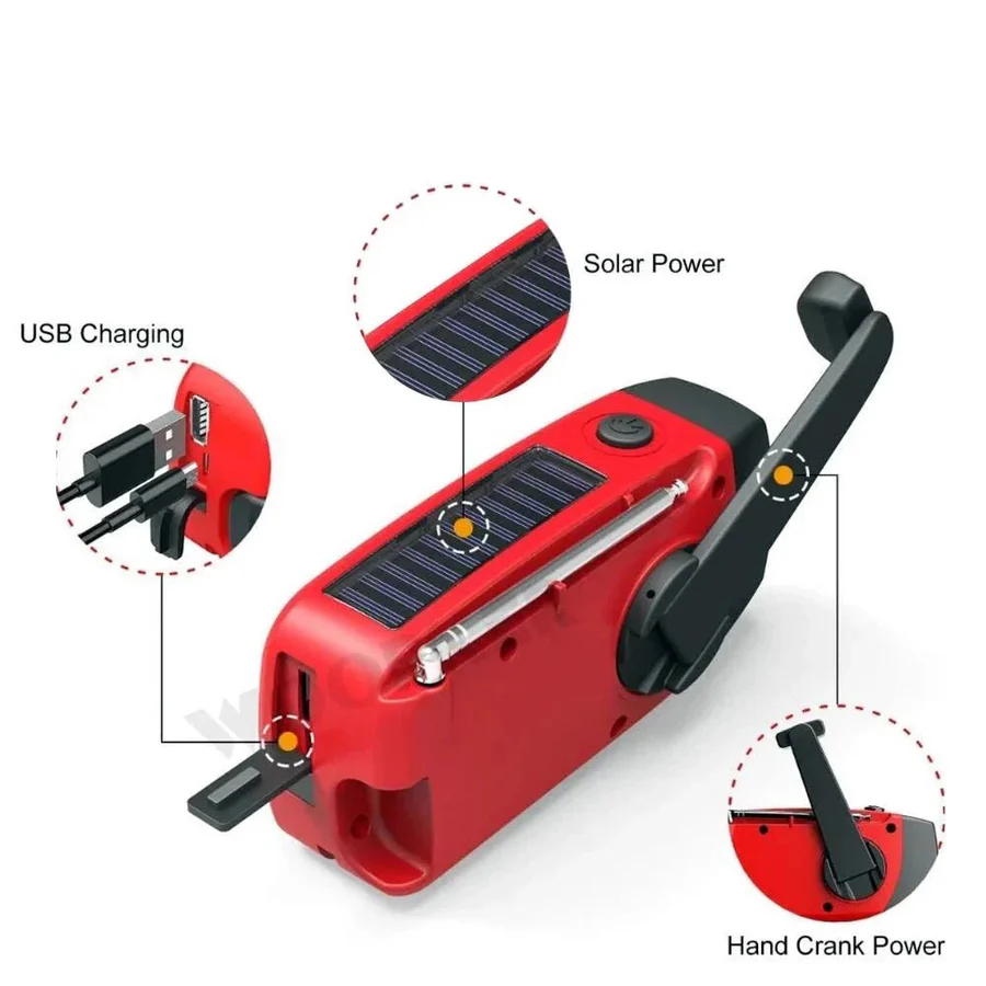 Emergency Hand Crank Radio with Solar Charging | AM/FM Bands, Flashlight &amp; SOS Alarm | 1200mAh USB Power Bank Pack 3