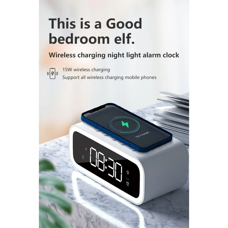 Wireless Charging Alarm Clock | Qi-Enabled Charging Pad with LED Display | Adjustable Brightness, Snooze & Touch Controls 2