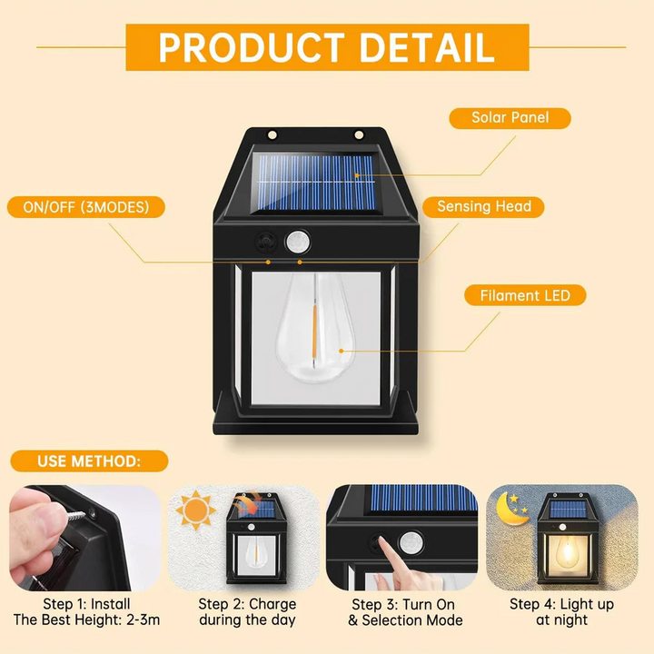 Solar Wall Lamp Outdoor Weatherproof 120-Degree Sensor with 3 Lighting Modes 8