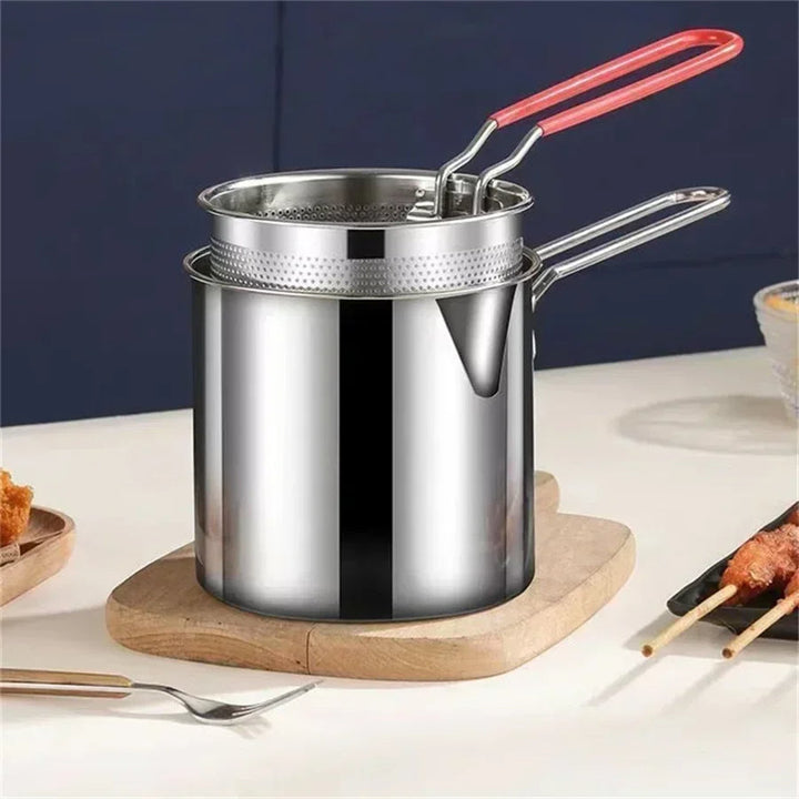 Stainless Steel Deep Fryer Pot with Strainer Basket | 1200ml Capacity, All Stovetop Compatible | Even Heat Distribution 2