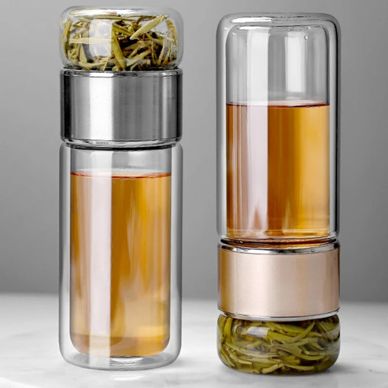 Glass Tea Infuser Bottle Borosilicate | Double-Layer Design with Built-In Strainer | Leak-Proof Silicone Sleeve for Travel 1