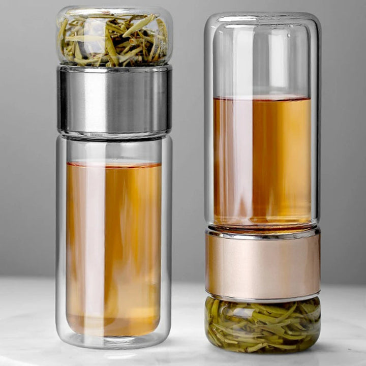 Glass Tea Infuser Bottle Borosilicate | Double-Layer Design with Built-In Strainer | Leak-Proof Silicone Sleeve for Travel 1