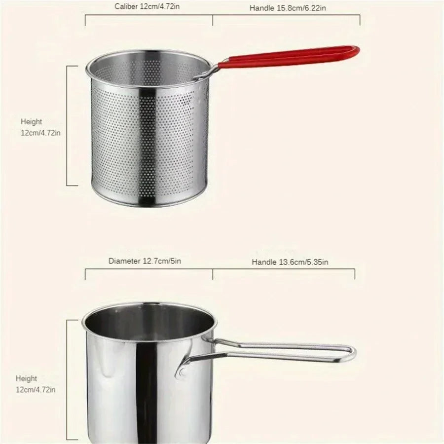 Stainless Steel Deep Fryer Pot with Strainer Basket | 1200ml Capacity, All Stovetop Compatible | Even Heat Distribution 4