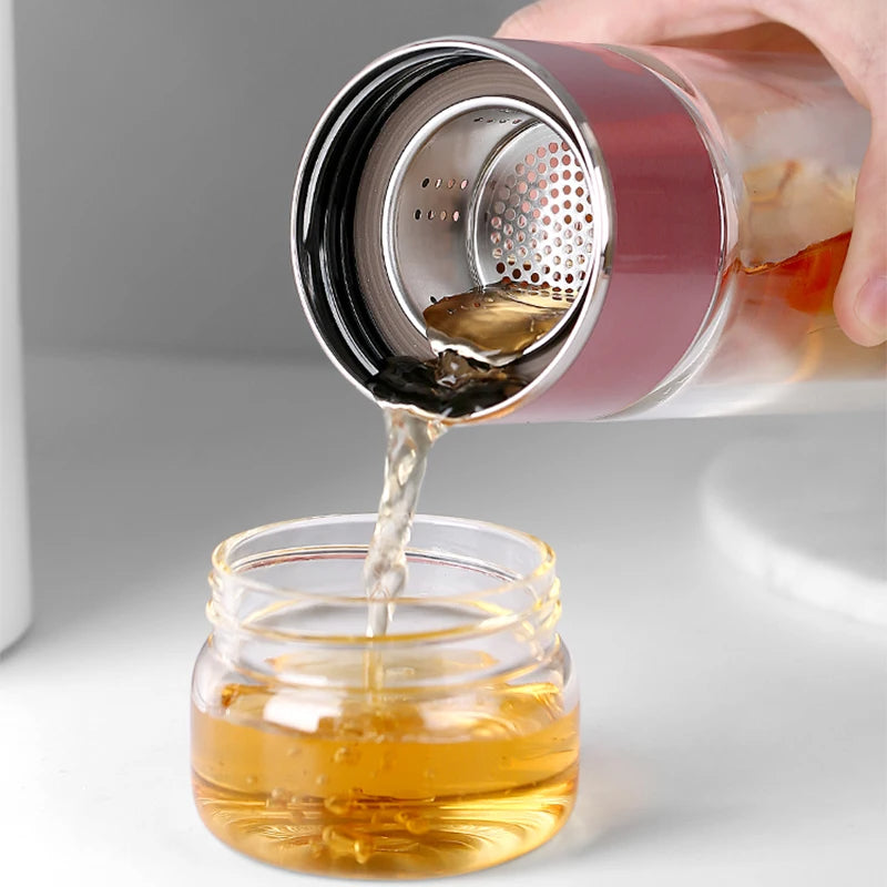 Glass Tea Infuser Bottle Borosilicate | Double-Layer Design with Built-In Strainer | Leak-Proof Silicone Sleeve for Travel 2