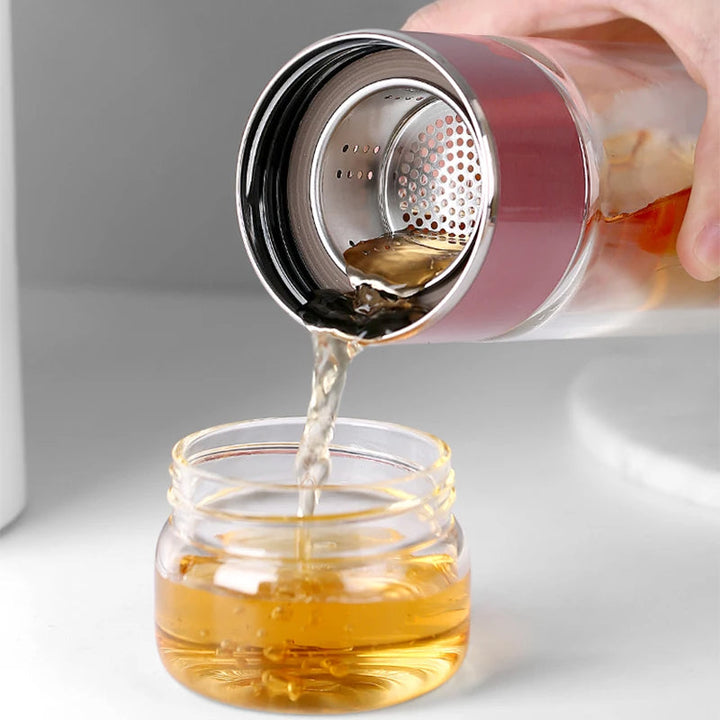 Glass Tea Infuser Bottle Borosilicate | Double-Layer Design with Built-In Strainer | Leak-Proof Silicone Sleeve for Travel 2