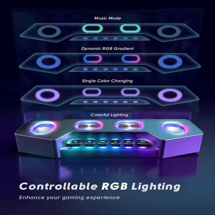 RGB Bluetooth Desktop Speakers | Bluetooth 5.1 Range up to 32.8ft | Dual Drivers, Rechargeable Battery, Mic Port 6