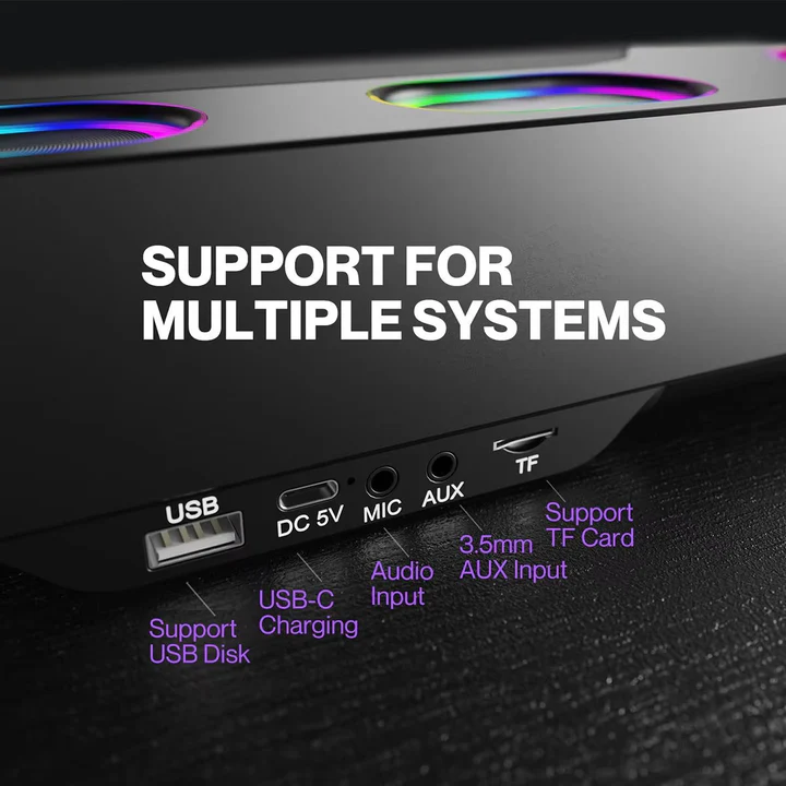 RGB Bluetooth Desktop Speakers | Bluetooth 5.1 Range up to 32.8ft | Dual Drivers, Rechargeable Battery, Mic Port 3