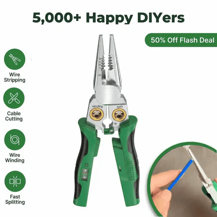 Wire Stripper Pliers Stainless Steel | 8-in-1 Multifunction with Voltage Tester | Cuts, Strips and Pulls Wire up to AWG 18-6 1