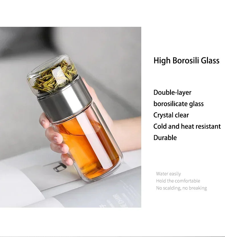 Glass Tea Infuser Bottle Borosilicate | Double-Layer Design with Built-In Strainer | Leak-Proof Silicone Sleeve for Travel 5