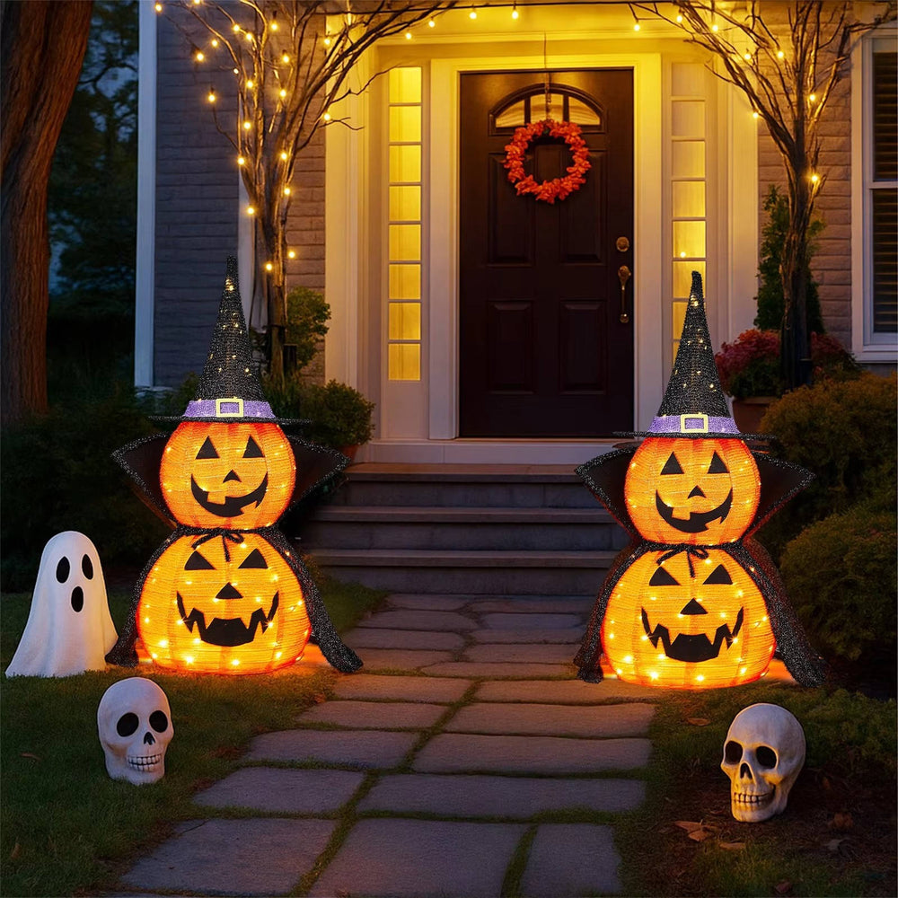 Collapsible Light-Up Pumpkin Decorations Halloween | 2 Pack, 176 LED Lights Each | Weather-Resistant Metal Frame 2