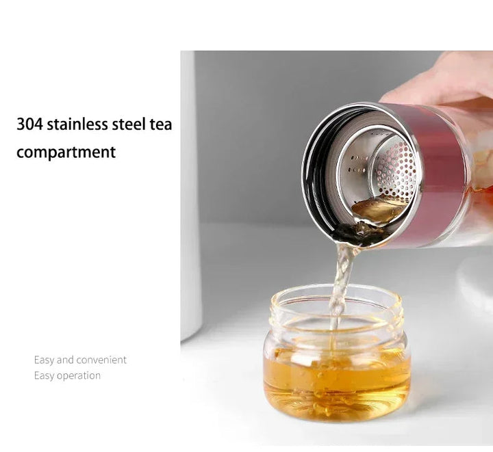 Glass Tea Infuser Bottle Borosilicate | Double-Layer Design with Built-In Strainer | Leak-Proof Silicone Sleeve for Travel 3