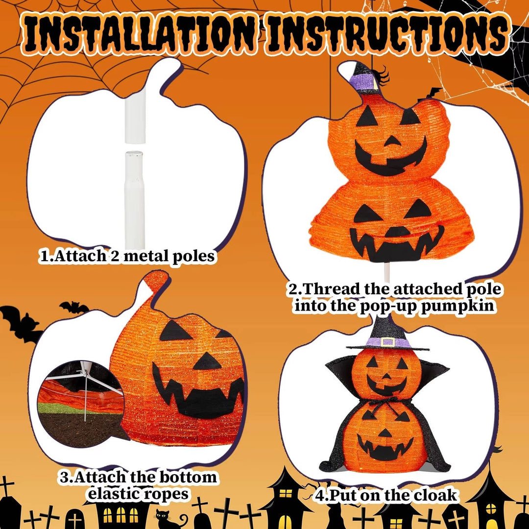 Collapsible Light-Up Pumpkin Decorations Halloween | 2 Pack, 176 LED Lights Each | Weather-Resistant Metal Frame 7