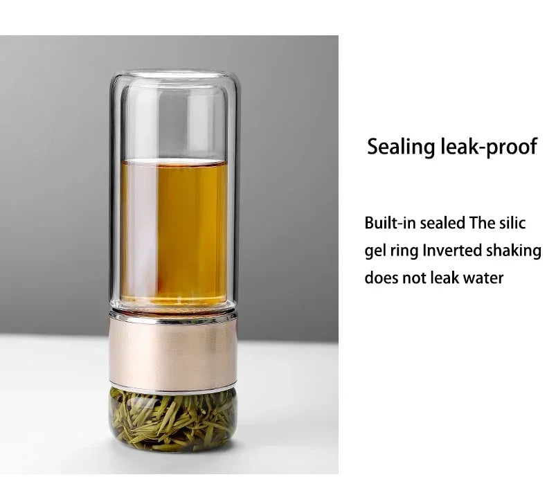 Glass Tea Infuser Bottle Borosilicate | Double-Layer Design with Built-In Strainer | Leak-Proof Silicone Sleeve for Travel 4