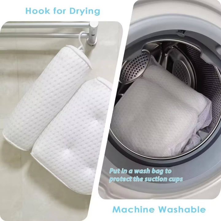 Bath Pillow 3D Mesh Fabric | 6 Suction Cups for Neck and Back Support | Quick Dry Non-Slip Tub Cushion with Hook 5