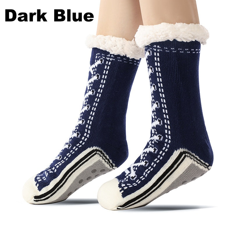 Anti-Slip Crew Socks Grip Sole Moisture-Wicking Jacquard Knit 16