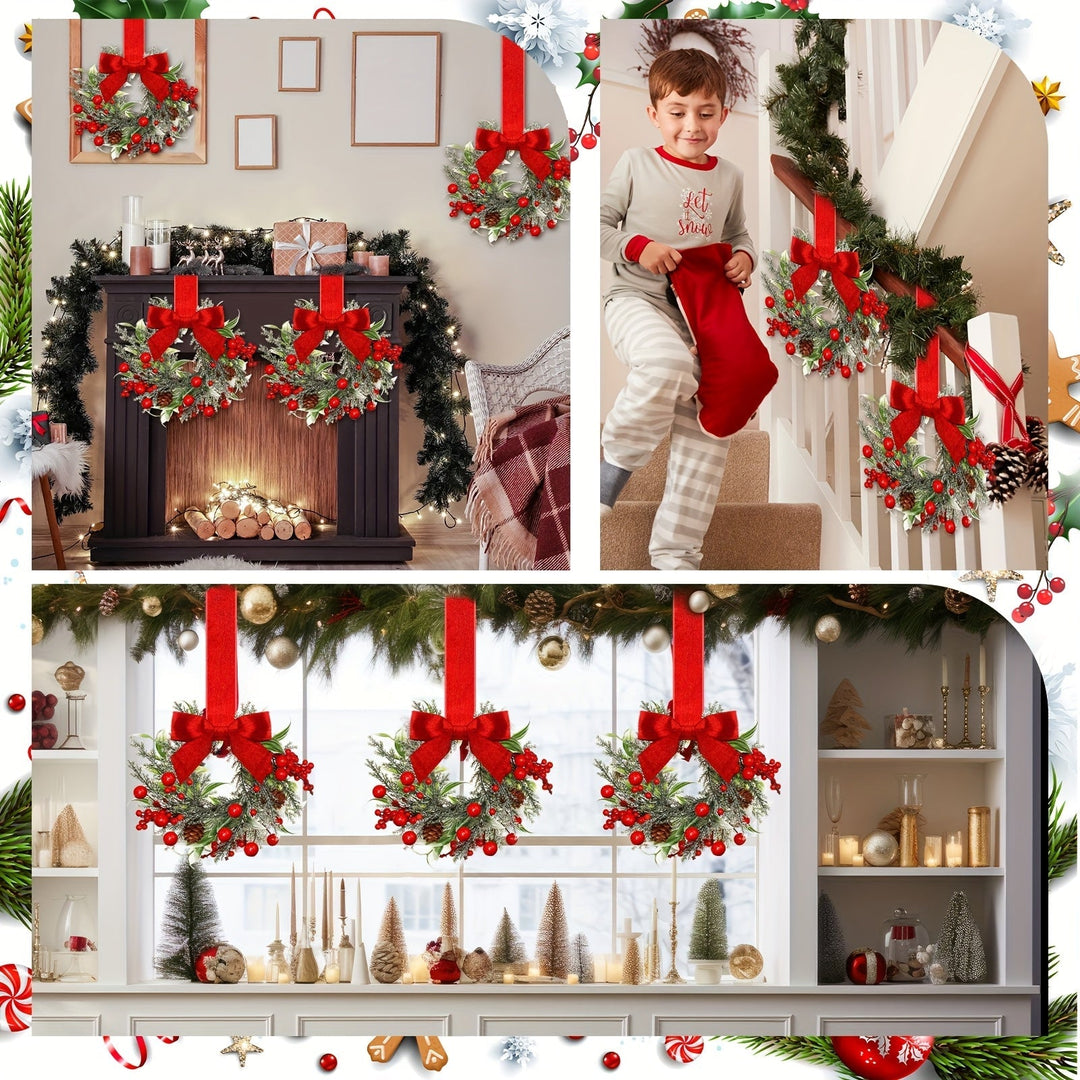 Christmas Wreath Set | Red Bows, Pinecones &amp; Greenery | Lightweight Polyester, Reusable Hanging Door Decor for Holidays 6