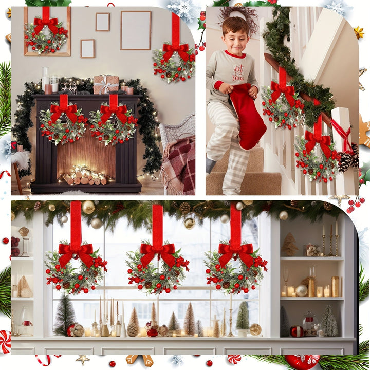Christmas Wreath Set | Red Bows, Pinecones &amp; Greenery | Lightweight Polyester, Reusable Hanging Door Decor for Holidays 6