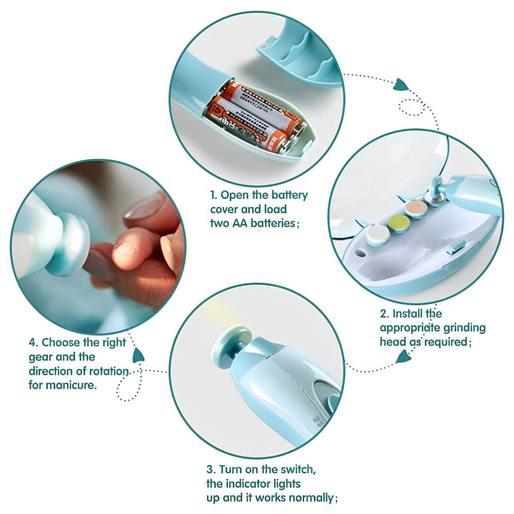 Electric Baby Nail Trimmer | 6 Grinding Heads &amp; 4-Speed Bi-Directional Rotation | Quiet LED-Guided Filing for Whole Family 11