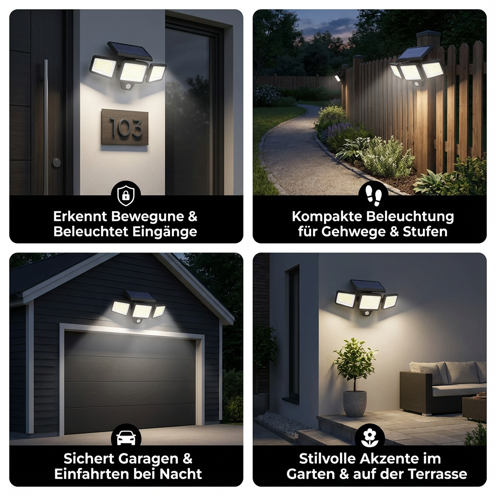 Solar Security Light with Motion Sensor | 3 Adjustable LED Panels, Waterproof | Wire-Free Outdoor Security Lighting 4