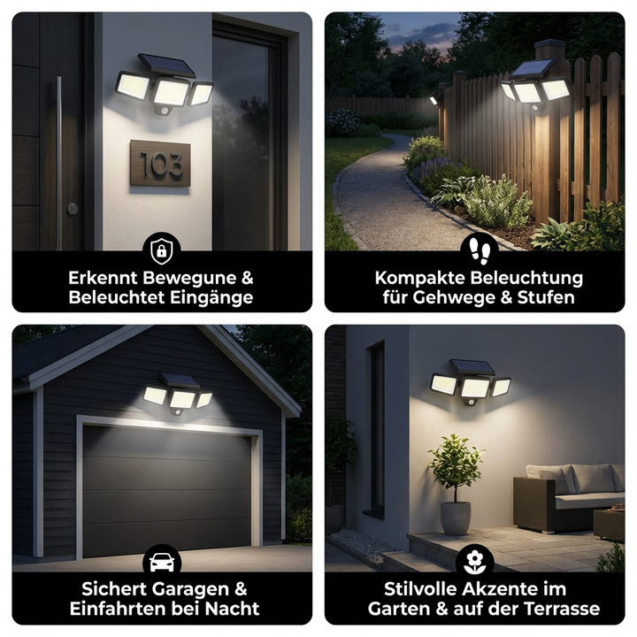 Solar Security Light with Motion Sensor | 3 Adjustable LED Panels, Waterproof | Wire-Free Outdoor Security Lighting 4
