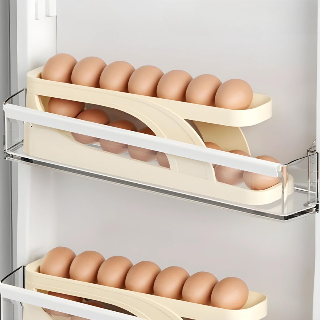Rolling Egg Dispenser, ABS Plastic | Holds 14-15 Eggs, Non-Slip Base | Automatic Oldest-First Fridge or Pantry Storage 1