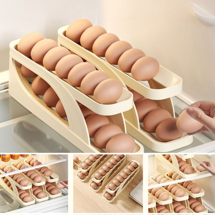 Rolling Egg Dispenser, ABS Plastic | Holds 14-15 Eggs, Non-Slip Base | Automatic Oldest-First Fridge or Pantry Storage 6
