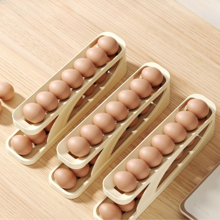 Rolling Egg Dispenser, ABS Plastic | Holds 14-15 Eggs, Non-Slip Base | Automatic Oldest-First Fridge or Pantry Storage 7