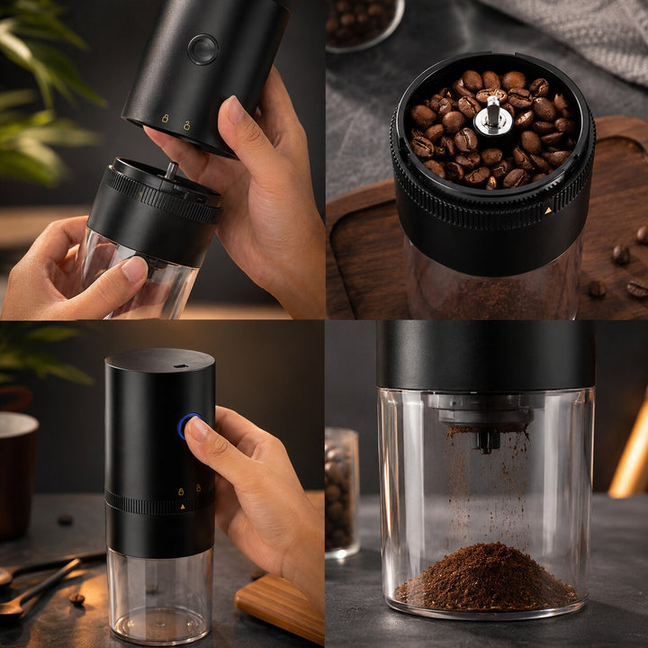 Electric Coffee Grinder USB Rechargeable | Adjustable Grind Setting for Espresso to French Press | Compact Transparent Container 5