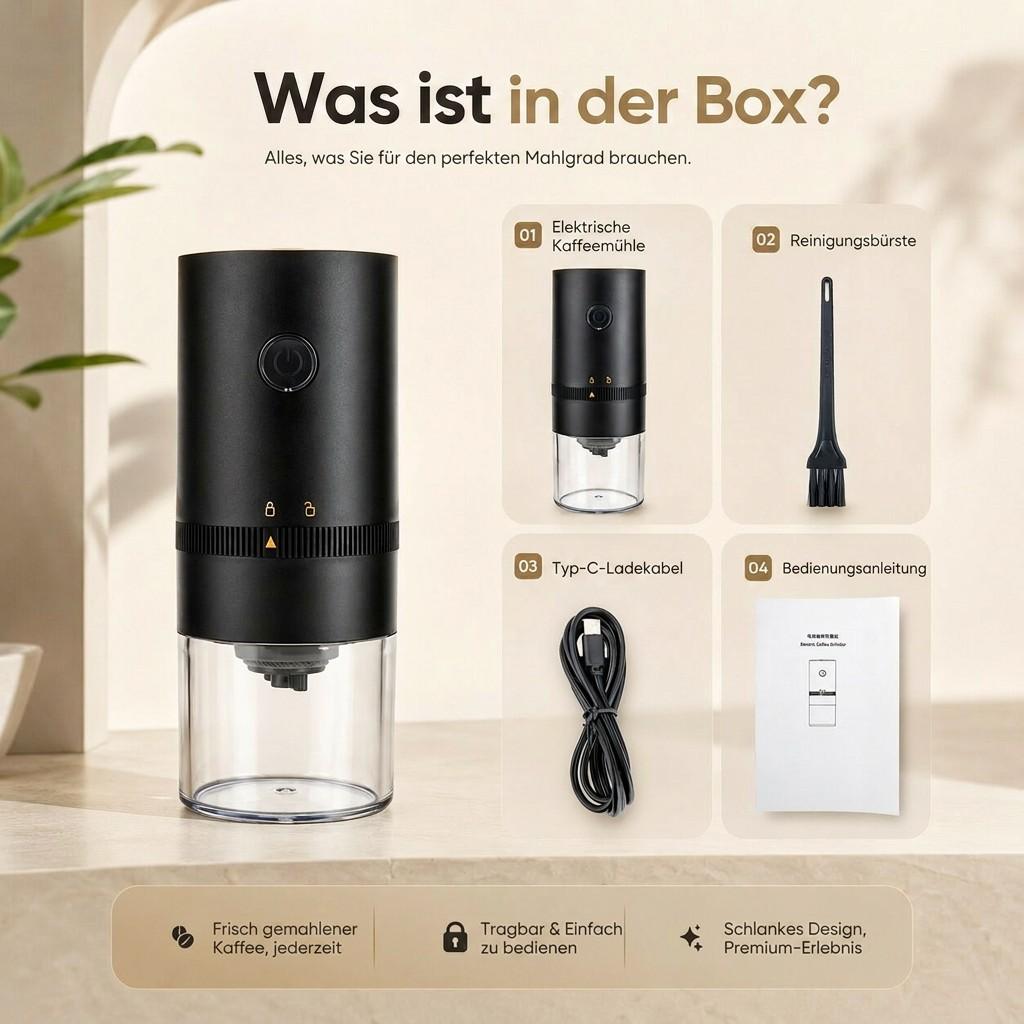 Electric Coffee Grinder USB Rechargeable | Adjustable Grind Setting for Espresso to French Press | Compact Transparent Container 10