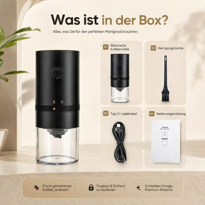 Electric Coffee Grinder USB Rechargeable | Adjustable Grind Setting for Espresso to French Press | Compact Transparent Container 10