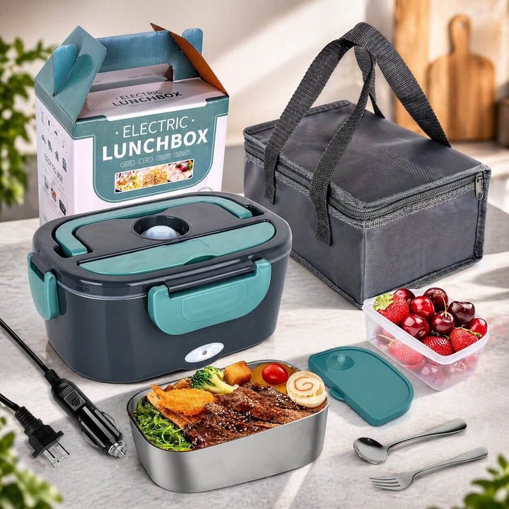 Electric Heated Lunchbox, Stainless Steel Interior | Home &amp; Car Power, Adjustable Temperature | Warms Meals in 20-30 Minutes 1