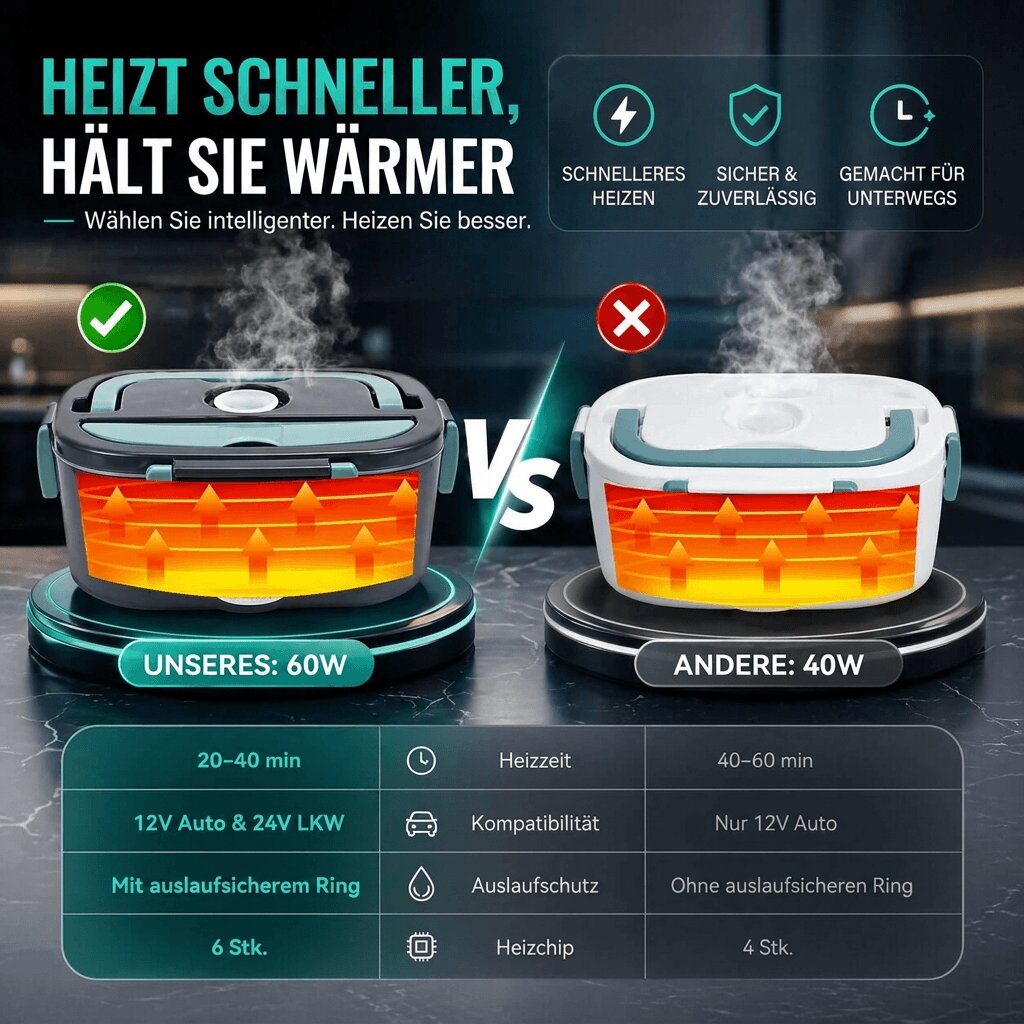 Electric Heated Lunchbox, Stainless Steel Interior | Home &amp; Car Power, Adjustable Temperature | Warms Meals in 20-30 Minutes 5