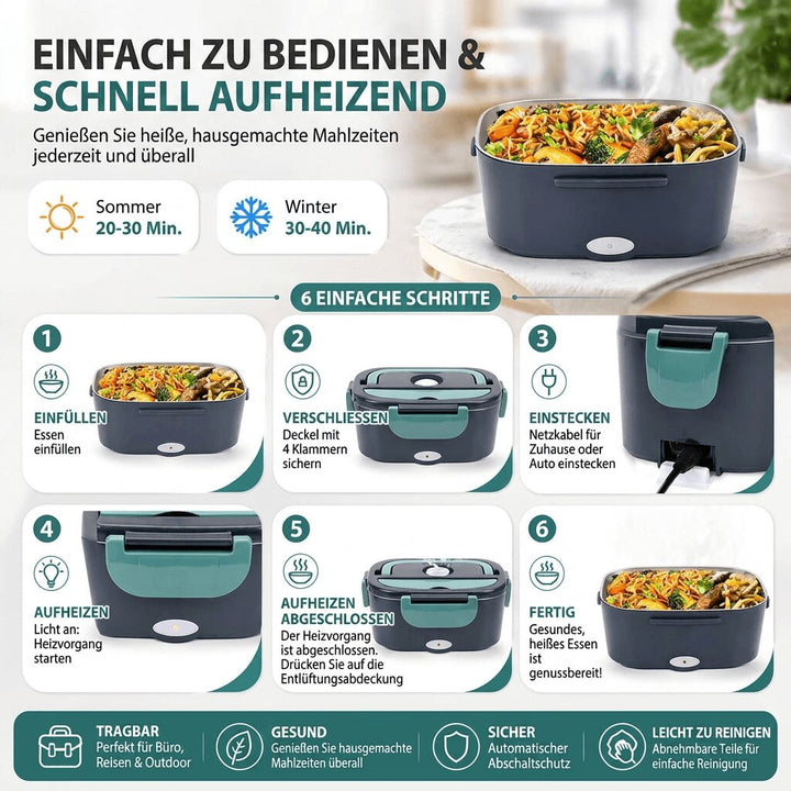 Electric Heated Lunchbox, Stainless Steel Interior | Home &amp; Car Power, Adjustable Temperature | Warms Meals in 20-30 Minutes 4