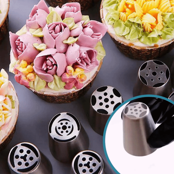 Tulpen-Spritztüllen-Set – 12 Stück mit Silikonspritzbeutel &amp; Adapter Zorenza