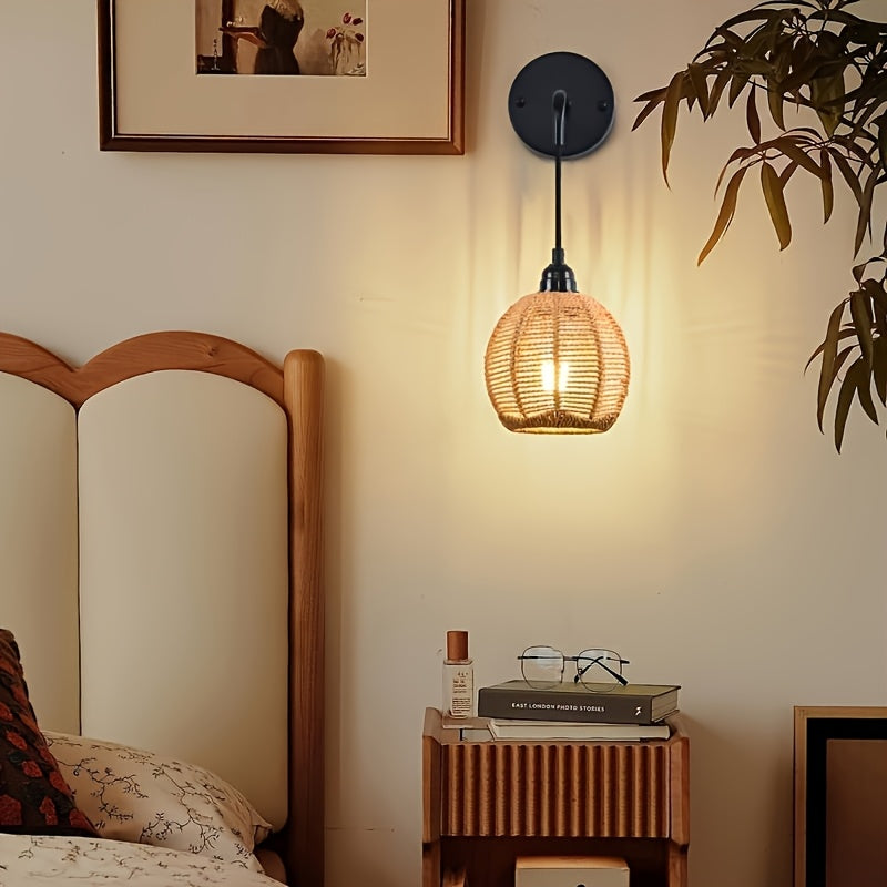 Handwoven Rattan Wall Lamp | Adjustable Arm Metal Frame Sconce | Warm Ambient Bedside &amp; Living Room Wall Light 1
