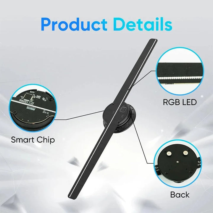 3D Hologram LED Fan Projector | Adjustable Brightness &amp; Angle Holographic Display | Multi-Sync for Advertising Displays 3