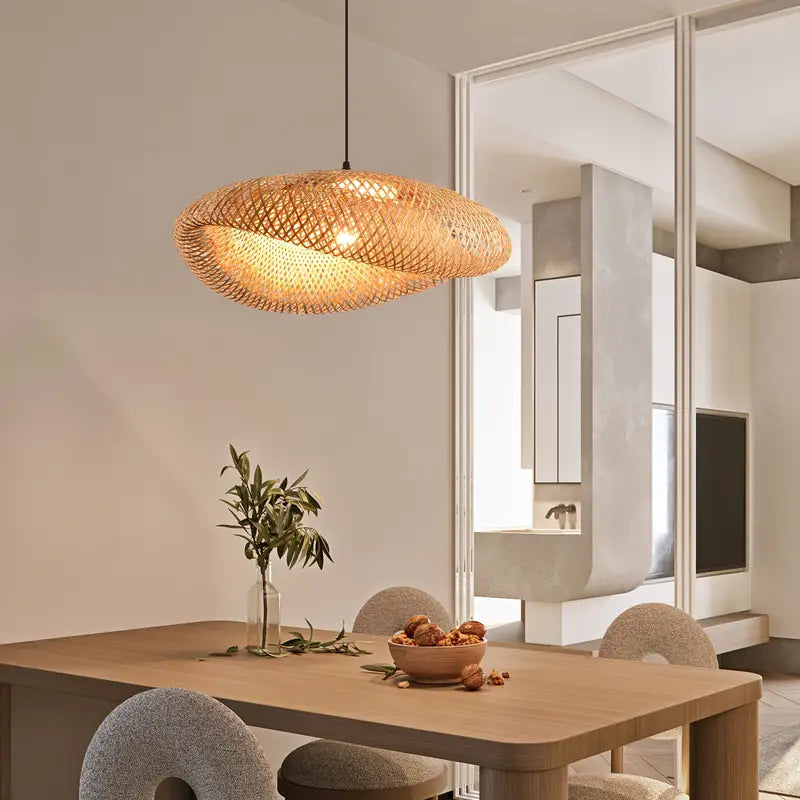Handwoven Bamboo Pendant Lampshade | Boho Rattan Design Fits Existing Ceiling Fittings | Rustic Natural Woven Decor 1