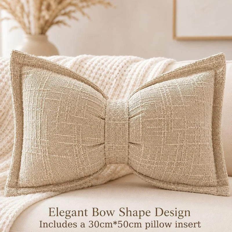 Bow Throw Pillow Shaped Chenille Plush Decorative with Fitted Insert 2