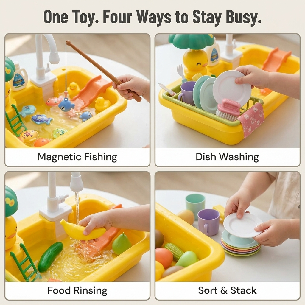 Electric Water Play Sink | Real Circulating Tap Water &amp; Magnetic Fishing Game | Indoor Sensory Toy for Toddlers 4