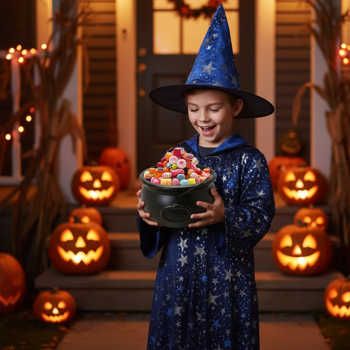 Halloween Cauldron Decoration with Wire Handle for Trick or Treat Party Display - Image 1